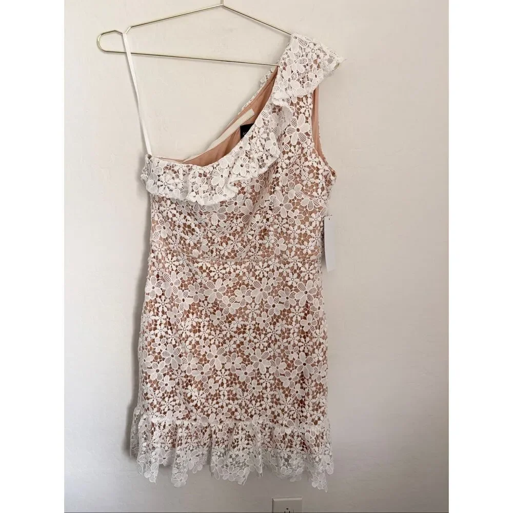 Donna Morgan For Maggy One Shoulder Floral Lace Bohemian Coquette Dress Size 12 - Picture 1 of 10